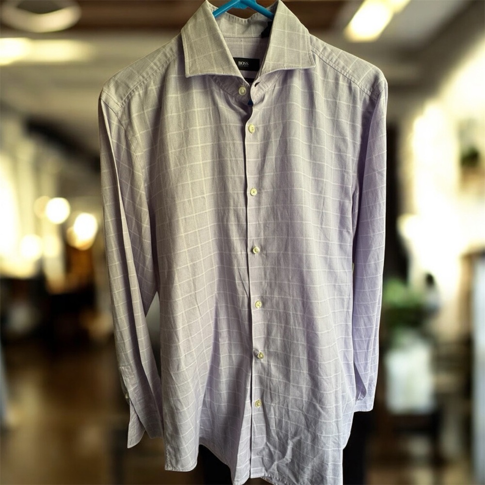 Hugo Boss Men's Purple Checkered Shirt